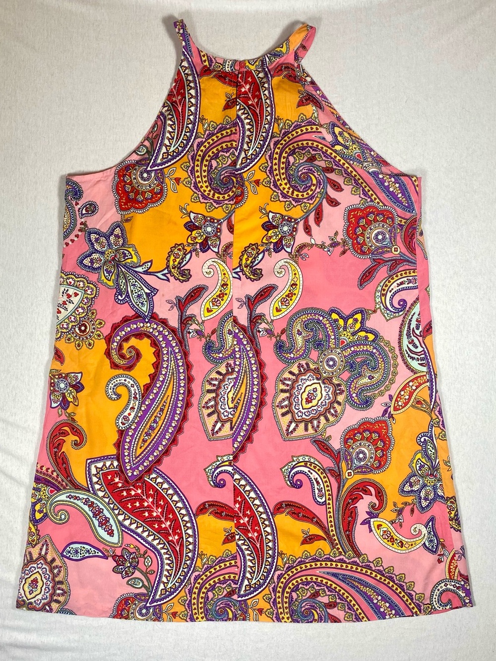 Old Navy A-Line Dress Pink Orange Purple Paisley Knee High Neck Sleeveless L - Picture 2 of 8